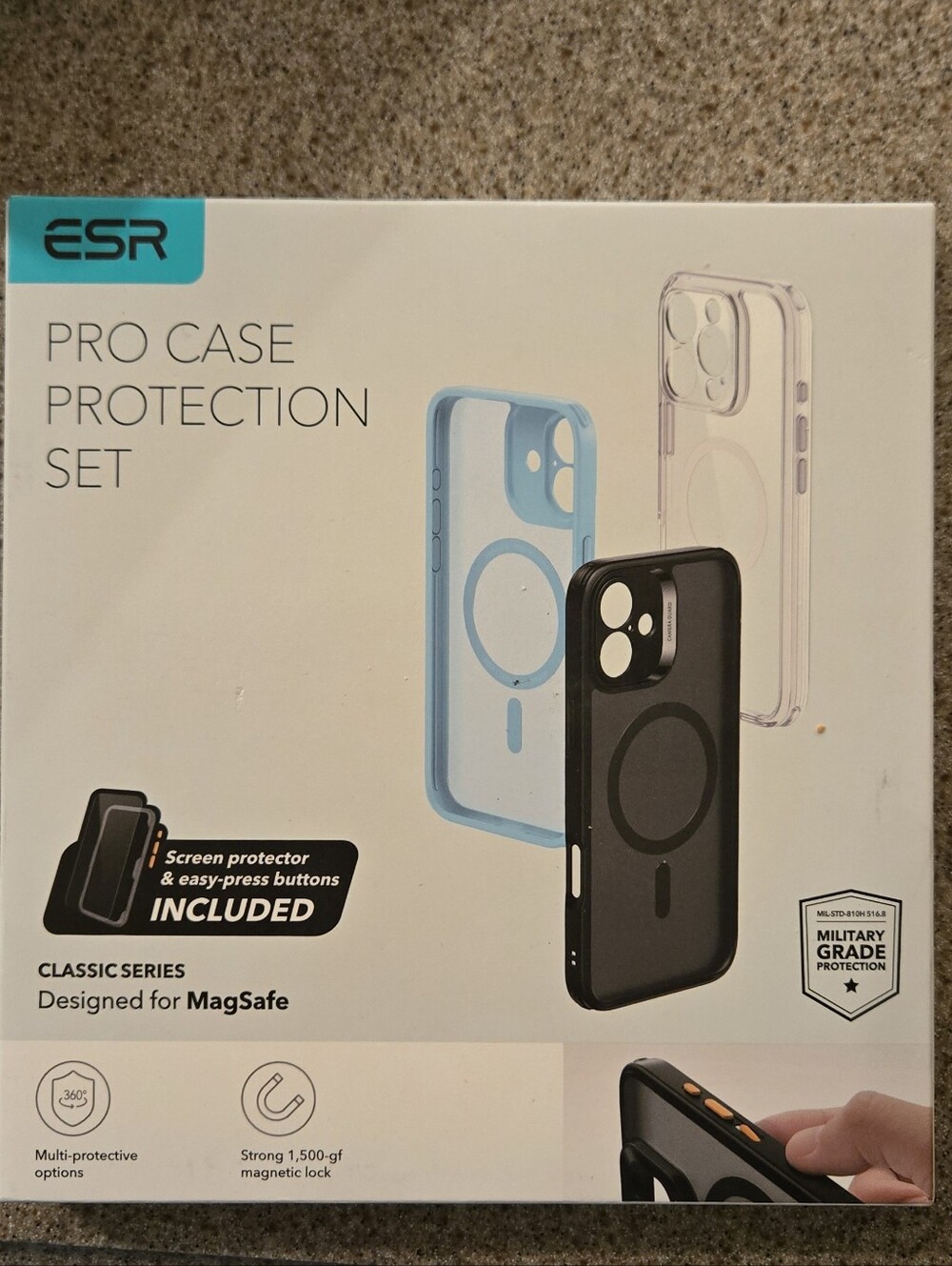 iPhone 16 Plus ESR Pro Case Protection Set - Black, Blue & Clear